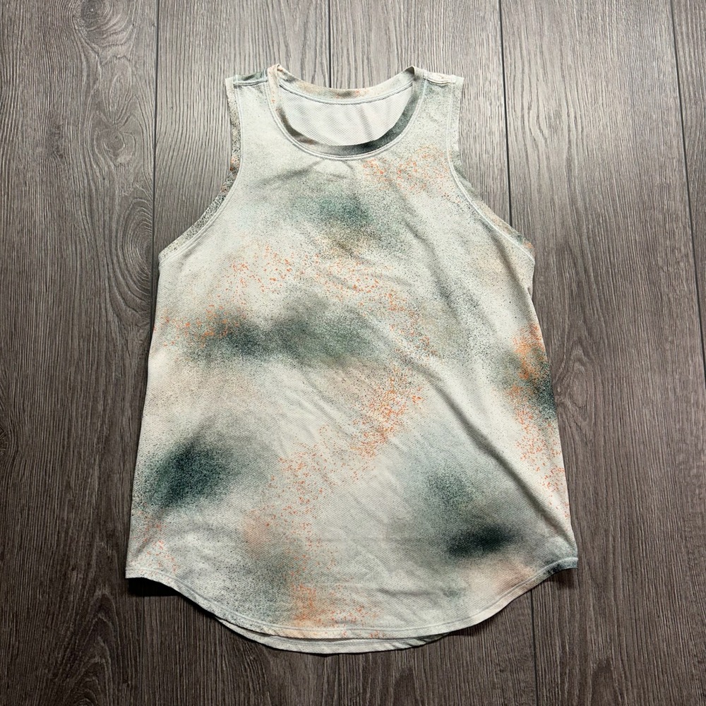 Lululemon Sculpt Tank Top Medium Green Orange Splatter Print Mesh Activewear